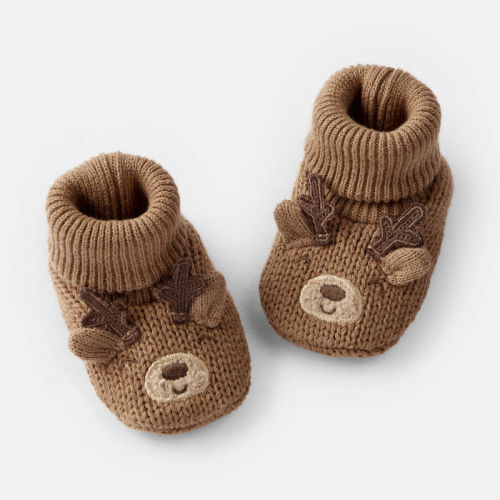 Brown Baby Christmas Reindeer Crochet Booties - Brown | Carter’s Oshkosh Canada