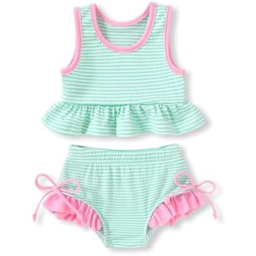 HAPPYMA Baby Swimsuit Toddler Girl Bathing Suit Summer Stripe Bikini Set Beach Two Piece Swim Wear