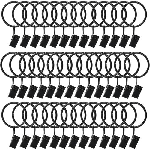 40 Pack Metal Curtain Rings with Clips, Drapery Clips with Rings, Curtain Hangers Clips for Home,Hotel and Office, Drapes Rings 1.26 inch Interior Diameter,Black