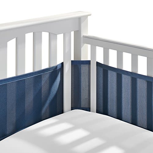 BreathableBaby Breathable Mesh Liner for Full-Size Cribs, Classic 3mm Mesh, Navy (Size 4FS Covers 3 or 4 Sides)