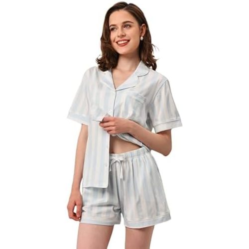 NAP BOUND 100% Cotton Pajamas for Women Sets 2 Pieces Pjs Button short sleeves with Pockets Soft Sleepwear Loungewear XS-XXL