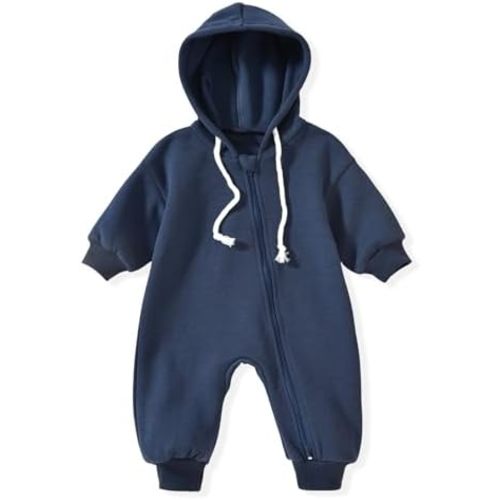 Unutiylo Unisex Baby Boys Girls Long Sleeve Infant Baby Zipper Hooded Jumpsuits Romper Loose Outfit Clothes