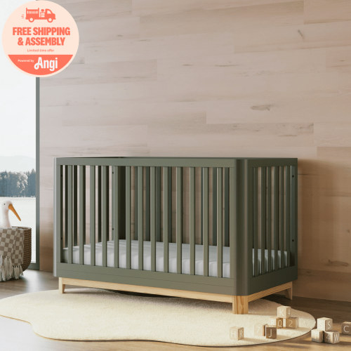 Storkcraft Santos 3-in-1 Convertible Baby Crib, Olive with Natural