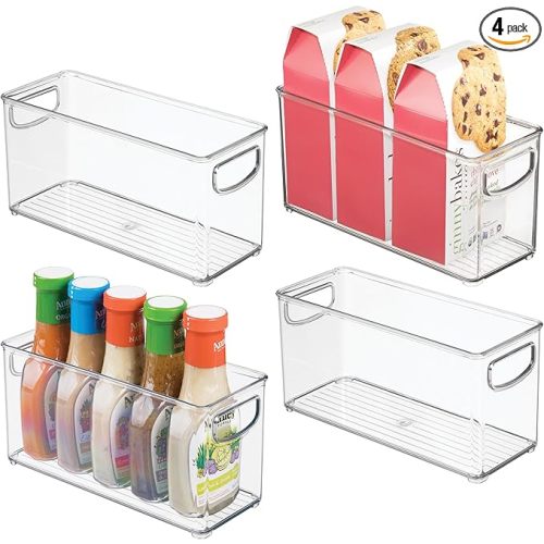 iDesign Slim Clear Plastic Stackable Storage Bin, Tall Narrow Organizer for Kitchen or Pantry, 4-Pack