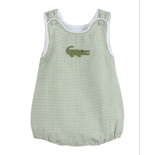 Green Gingham Alligator Bubble Romper