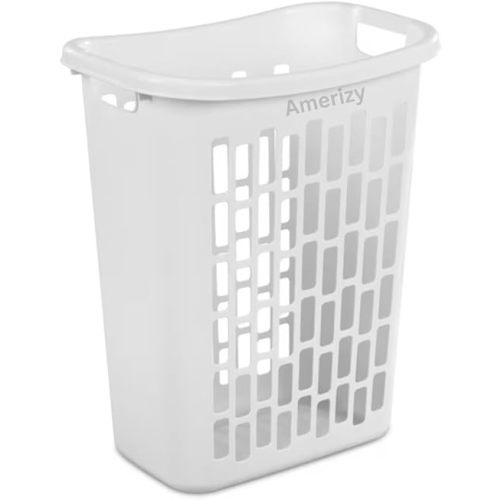 Large White Plastic Laundry Hamper – Rectangular Open Top Clothes Basket with Ventilation, Lightweight Durable Bin for Bedroom, Bathroom, Closet or Dorm Use