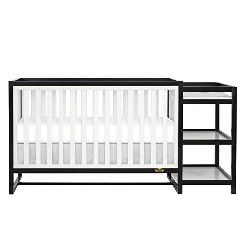 Dream On Me Milo 5-in-1 Convertible Crib & Changing Table with Free Changing Pad in Black and White