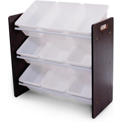 Humble Crew Toy Storage Organizer with 9 Removable Storage Bins for Kids Playroom, 3-Tier Toddler Toy Organization and Storage, Espresso/White