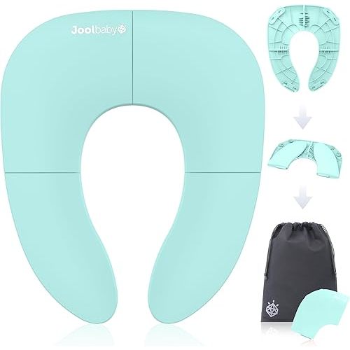 Jool Baby Folding Travel Potty Training Seat for Toddlers, Fits Round & Oval Toilets, Non-Slip Suction Cups, Includes Free Travel Bag (Aqua)