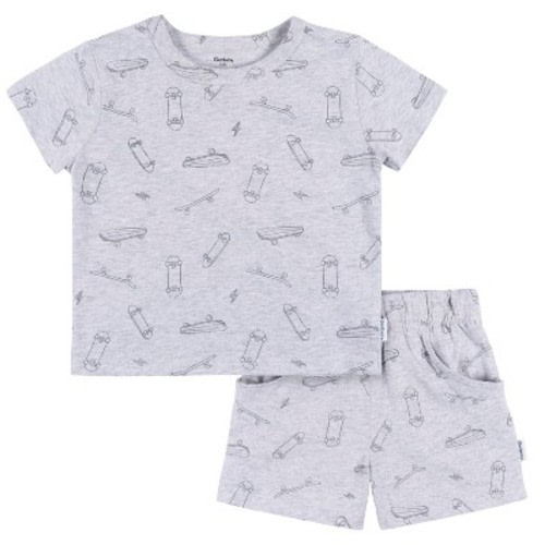 Gerber Baby Boys' 2-Piece T-Shirt and Shorts Set, Heather Skateboard, 6-9 months