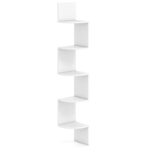 Costway 1/2 PCS 5-Tier Floating Bookshelf with Safe Round Edge Space-Saving Plant Display Shelf Brown/White/Gray