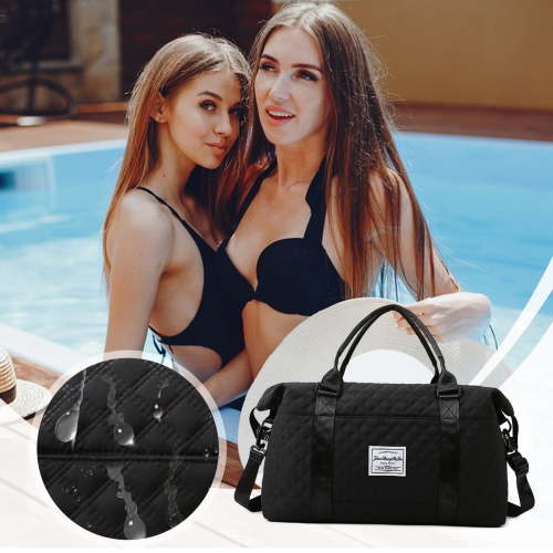 Blukids Sport Travel Duffle Bag Large Gym Tote Bag for Women, Weekender Bag Carry on Bag for Airplane, Ladies Beach Bag Overnight Bag Waterproof Hospital Bag Luggage Bag with Wet Bag,Black