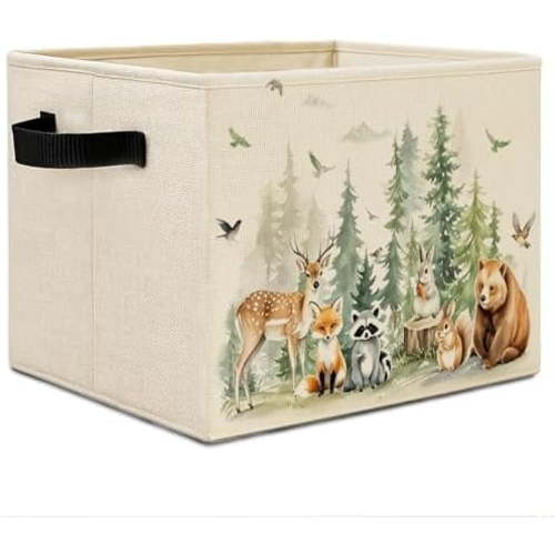 Animal Forest Nursery Storage Bins, Watercolor Forest Animal Collapsible Storage Basket Organizer for Kids Room Bedroom Bathroom Nursery Clothes Toys Books, Toybox for Girls Boys