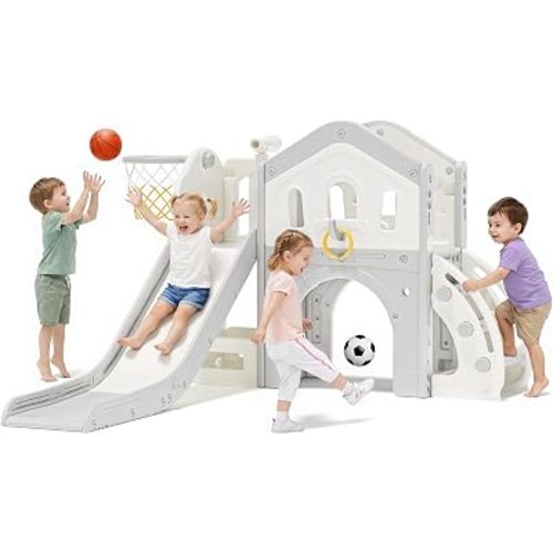 BIERUM 9 in 1 Toddler Slide for Toddlers 1-3 Outdoor Indoor Playset White