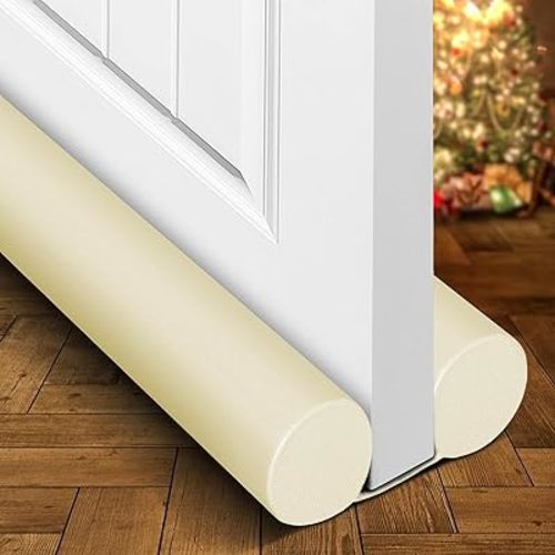 Holikme Two-Sided Door Draft Stopper Weather Stripping Window Breeze Blocker Adjustable Door Sweeps, Beige