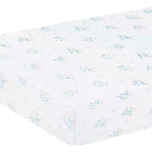 Pima Crib Sheet - Blue Bow Bouquet