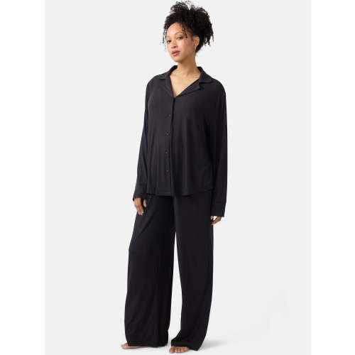 Ingrid & Isabel For Every Belly Women's Maternity Long Sleeve Button Down Shirt & Open Leg Pajama Set, Sizes S-XXXL