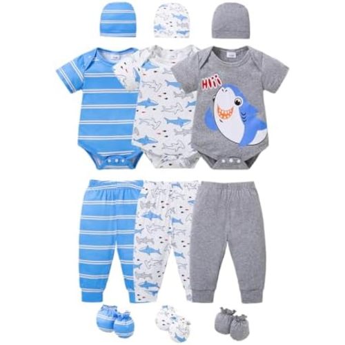 Newborn Baby Boys Clothes Outfits Funny Pattern Romper Pants Set Infant Unisex Baby Clothing 12Pcs