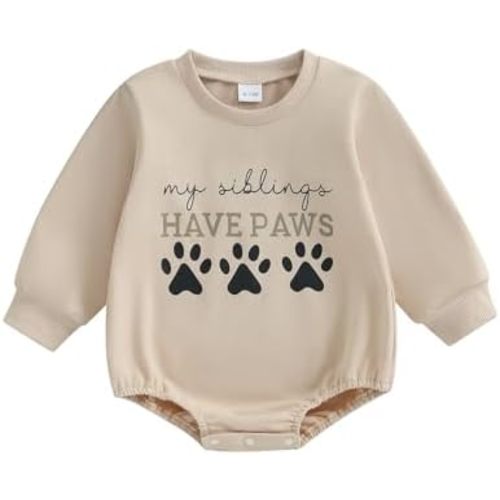 Newborn Baby Boy Girl Sweatshirt Bubble Romper My Siblings Have Paws Onesie Bodysuit Fall Gender Neutral Clothes