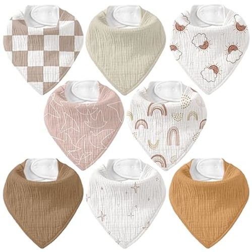 8 Pack Muslin Baby Bandana Bibs for Drooling and Teething