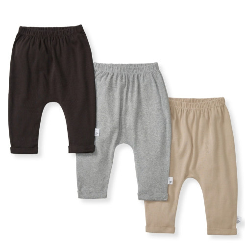 Solid Organic Cotton Baby Pants 3 Pack - Ash