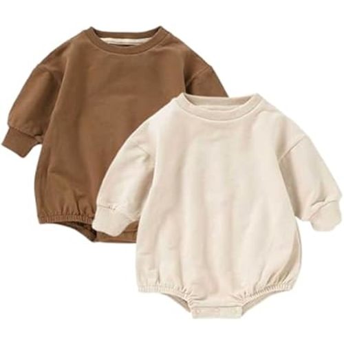 Baby Boy Bubble Romper Organic Cotton Solid Long Sleeve Oversized Sweatshirt Romper Newborn Fall Winter Clothes