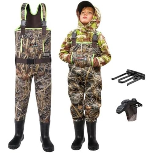 HISEA Kids Chest Waders for Toddler & Children, Youth Neoprene Waterproof Hunting Fishing Wader with Insulated Boots Boy Girl