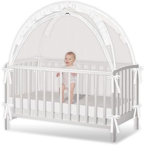 Crib Tent - Crib Net to Keep Baby in, Stop Baby from Climbing Out of Crib, Pop Up Baby Crib Tent with Durable Breathable Net Double Zipper Strong Rods Installation Convenience