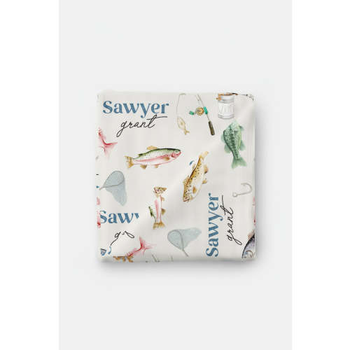 Gone Fishing Personalized Baby Name Swaddle Blanket