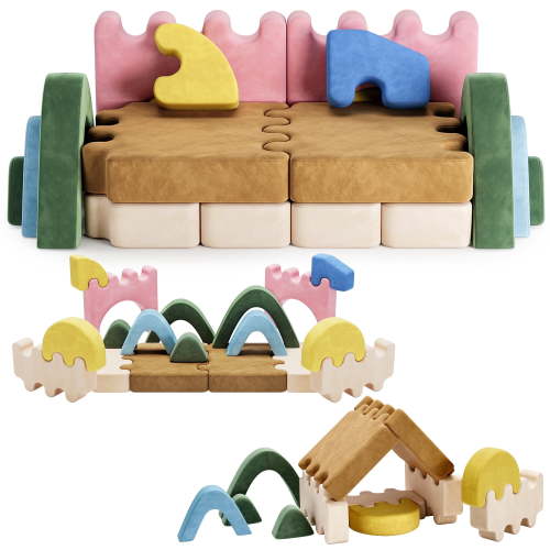 EVMORE 18PCS Modular Kids Play Couch, Junlge Theme Foam Children Sofa Couch for Girls Boys, DIY Creativing Modular Kids Sofa, Modern Floor Couch for Kids Playroom, Bedroom