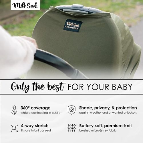 Milk Snob Original 5-in-1 Luxe Cover in Olive - Added Privacy for Breastfeeding, Baby Car Seat, Carrier, Stroller, High Chair, Shopping Cart, Lounger Canopy, Newborn Essentials, Nursing Top - Olive Green