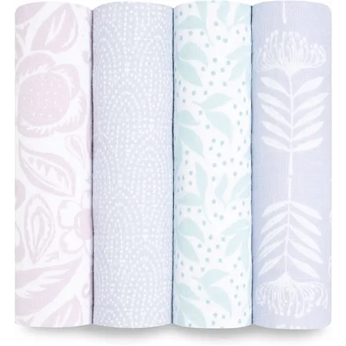 aden + anais Essentials Swaddle Blanket, Muslin Blankets for Girls & Boys, Baby Receiving Swaddles, Newborn Gifts, Infant Shower Items, Toddler Gift, Wearable Swaddling Set, 4 Pack, Damsel