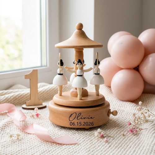 Personalized Wooden Carousel Music Box, Custom Baby Name Keepsake, Nursery Decor, Baby Shower Gift, Newborn Gift, First Birthday Gift