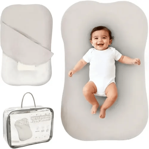 Aila + Aiden Baby Lounger | Organic Cotton Infant Lounger | Adjustable & Portable Floor Lounger | Supervised Use | Soft, Breathable, Washable Cover - Snuggle Collection - (Gray)