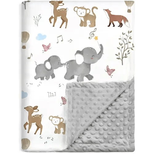BOPRIO Baby Blankets for Unisex Boys Girls, Super Soft Nursery Minky Blankets with Woodland Animal Design and Dotted Fleece Backing, Printed Bed Throws Newborn Toddler Gift 30 x 40 Inch