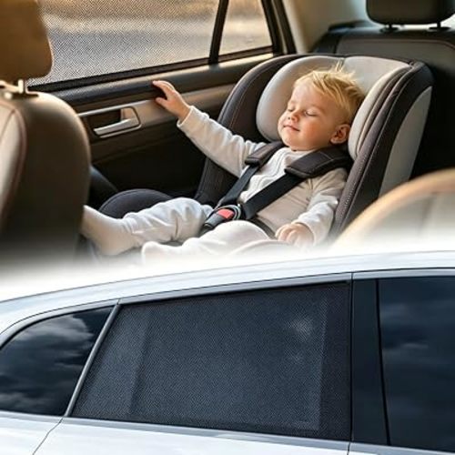 Car Window Shades for Baby, 2 Pack Ice Crystal Cooling Car Sun Shades, Privacy Car Shade Universal Fit SUV Sedan Minivan, Freely Roll Down Car Windows Cover Large for Camping Overnight Sleeping Baby