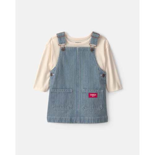 Baby Girl 2-Piece Hickory Denim Long-Sleeve Overall Set - Light Wash - OshKosh B'gosh | Carter's
