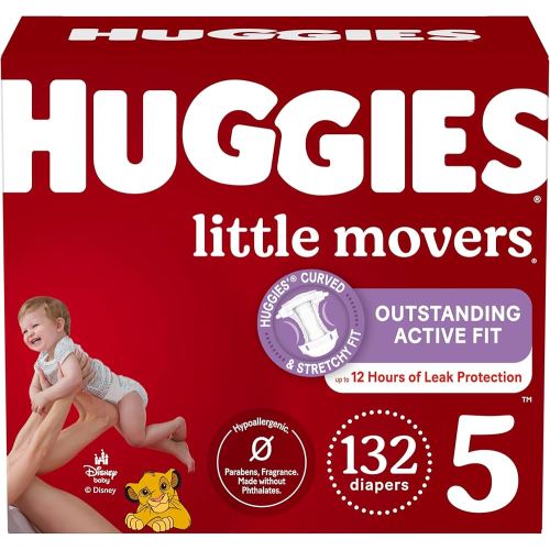 Huggies Size 5 Diapers, Little Movers Baby Diapers, Size 5 (27+ lbs), 132 Count (2 Packs of 66), Packaging May Vary