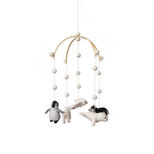 Handmade Arctic Animal Baby Mobile: Felt Penguin, Seal, Husky