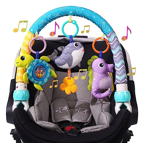 BATOHO Baby Stroller Arch Toy, Clip On Arch Mobile for Bassinet with Universal Clamps, Activity Toy Bar for Bouncer Musical Crib Mobile Toys for Infants Car Seat Toys Rattle Turtle Music Whale