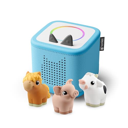 Toniebox 2 My First Farm Bundle for Kids 1+ with Soft and Squeezable Cow, Horse, and Pig - Sky Blue
