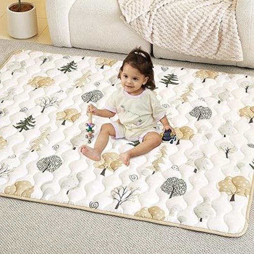 Baby Play Mat 50" X 50", Extra Thicker & Large Baby Mat for Floor, Soft Non-Slip Cushioned Play Mats for Babies, Toddlers, Foldable and Washable Baby Play Mat Palm Trees