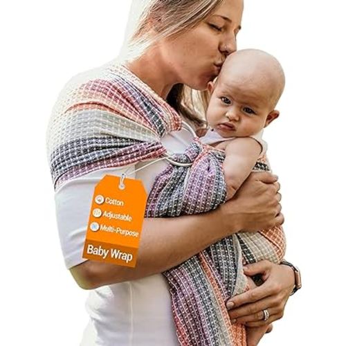 Hip Baby Wrap Ring Sling Baby Carrier for Infants and Toddlers - 100% Soft Cotton Baby Wraps Carrier for Babies 8-35 lbs - Perfect Baby Shower Gifts Moms and Dads - Nursing Cover (Rainbow Honeycomb)