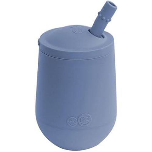 ezpz Mini Cup + Straw Training System (Indigo) - 9 Months+ - 100% Silicone Training Cup for Infants + Toddlers - Designed by a Pediatric Feeding Specialist
