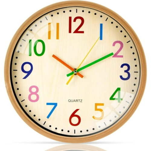 KABB Kids Wall Clock 12 Inch Quartz Analog Battery Operated Silent Non-Ticking, Easy to Read