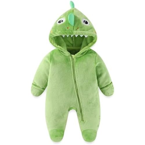 JiAmy Baby Snowsuit Baby Bear Hooded Onesie With Fold-Over Newborn Animals Fleece Outifts Thin Fall Winter Outfits