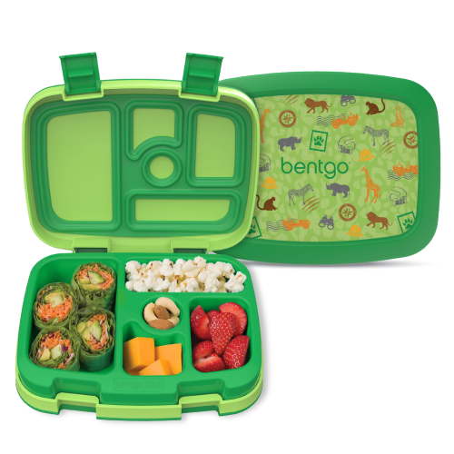 Bentgo® Kids Prints Leak-Proof, 5-Compartment Bento-Style Kids Lunch Box - Ideal Portion Sizes for Ages 3 to 7 - BPA-Free, Dishwasher Safe, Food-Safe Materials (Safari)