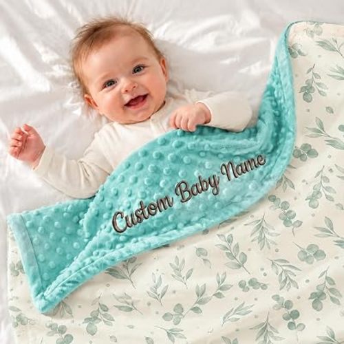 Personalized Baby Blanket with Name – Custom Baby Blankets for Girls Boys, Baby Swaddle Blanket with Double Sides for Baby Shower Birthday Gifts for Newborn Toddler, Machine Washable (Green)