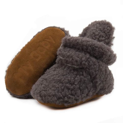 ohsofy Newborn Baby Cotton Booties Stay On Slipper Winter Warm Soft Shoes Non-Skid Infant Ankle Boots Crib Shoes
