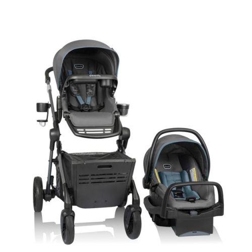 Evenflo Pivot Troop Companion Double Companion Modular Travel System - Bluestone Gray: 55 lbs Stroller Capacity, 42" Height, 8" Front Wheels